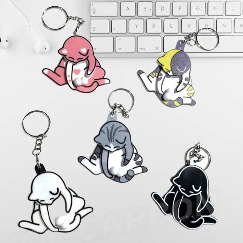 Creative Pull Play Egg Cat Keychain Pendant