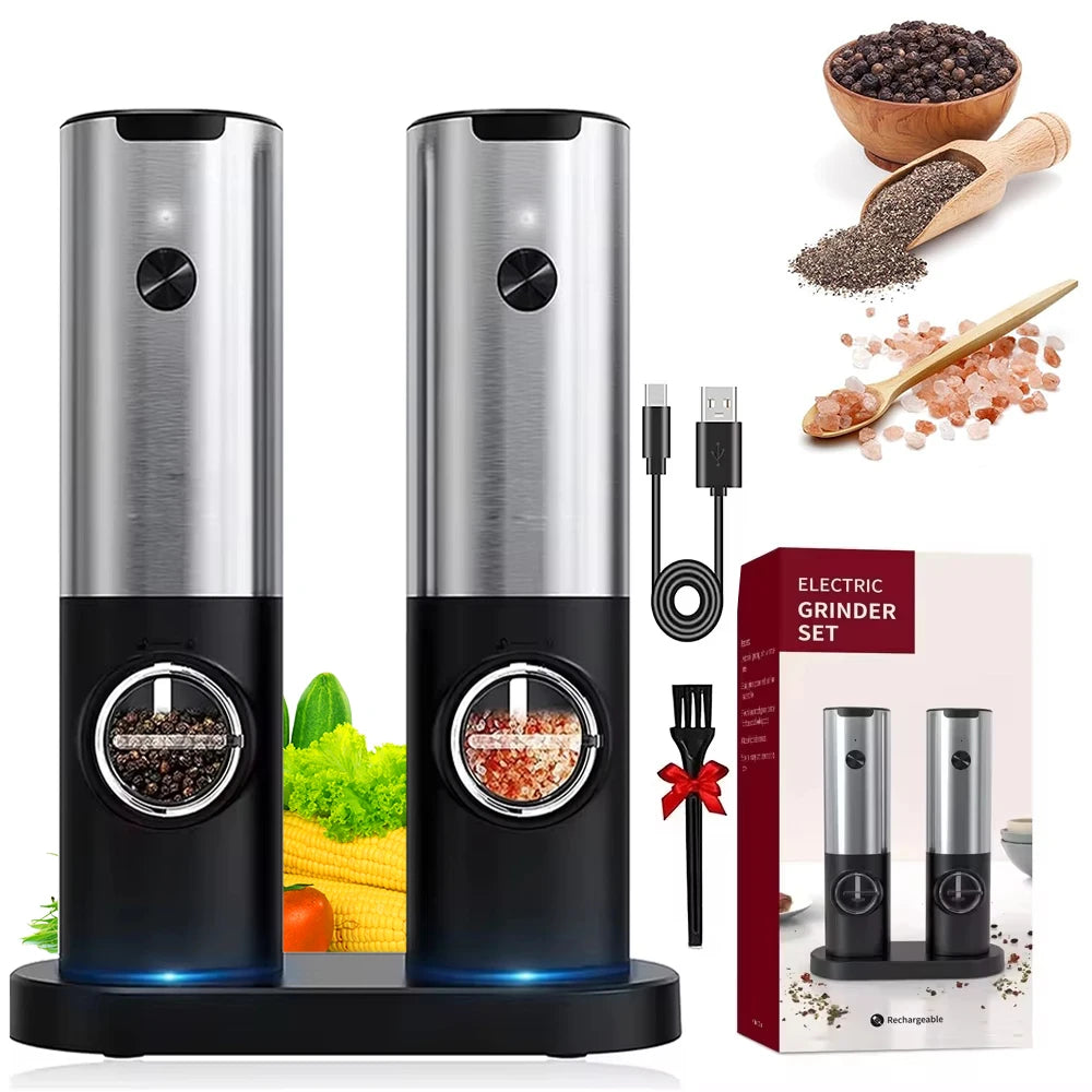 Electric Salt and Pepper Grinder Set With Led Light